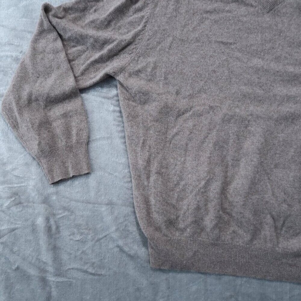 Jos A Bank Sweater Mens L Brown Cashmere V Neck Knit Long Sleeve Pullover Soft - Picture 5 of 13